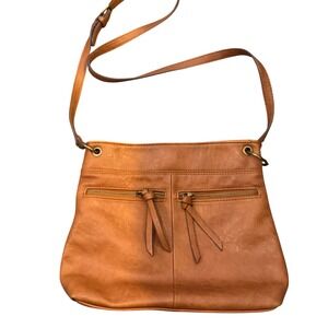 Market & Spruce Cognac Brown Vegan Leather Crossbody Bag Tassel Zipper Pockets